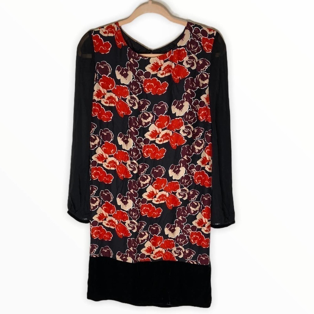 Ammara Velvet Silk Floral Sheath Long Sleeve Dress